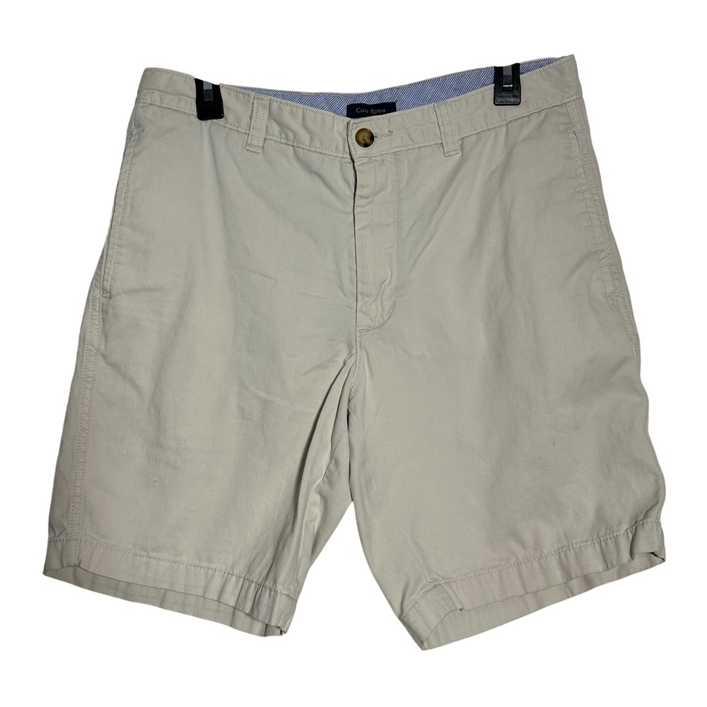 Club‎ Room Men's Chino Shorts Size 32 Khaki Flat Front Cotton Casual
